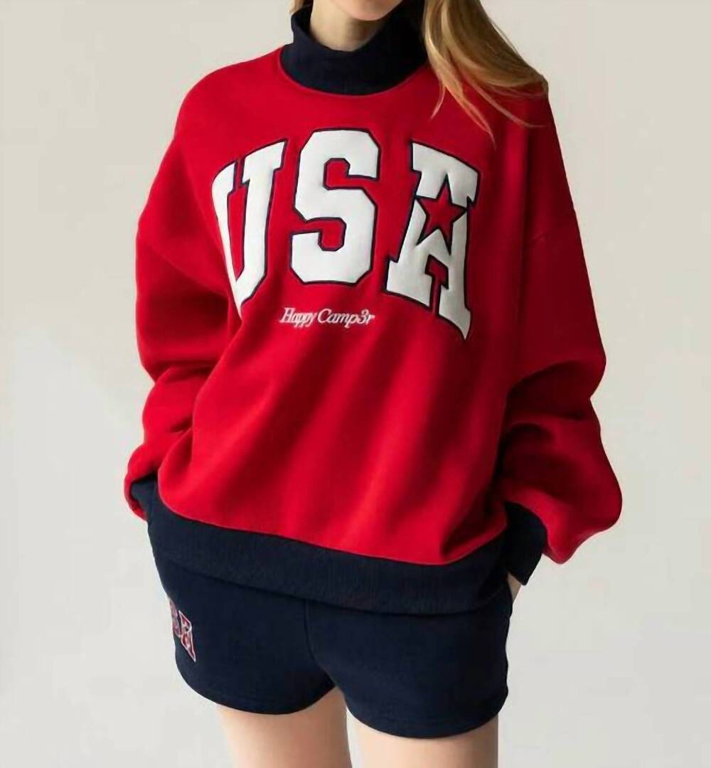 NEW THE HAPPY CAMP3R usa mockneck sweatshirt in red
